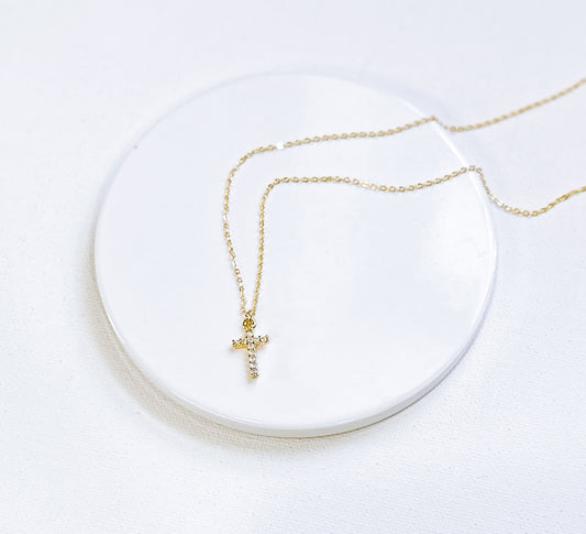 CZ Cross Charm Necklace